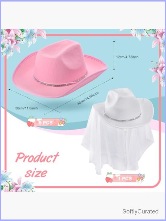 6 Pack Rhinestone Cowgirl Hats Western Party Props Felt One Size main image 5